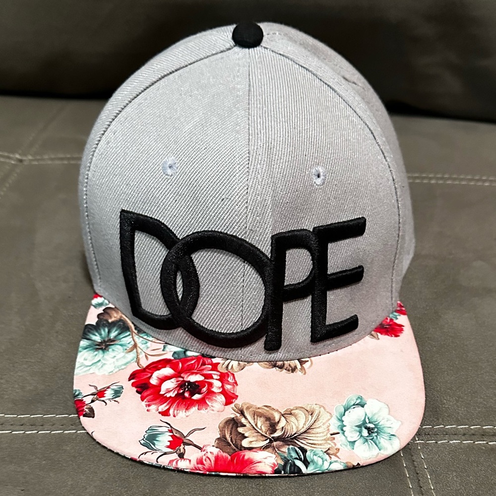 Dope Floral Snapback Hat - Gray and Pink